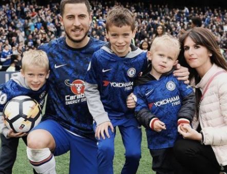 Yannis Hazard with his parents Eden Hazard and Notacha Van Honacker and brothers Leo and Sammy.
